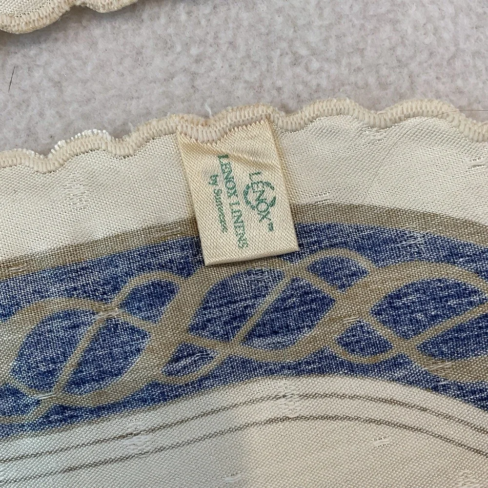 Lenox Hamilton Oval Placemats Cloth Set Of 2 Ivory Gold Navy Blue Vintage Lot #5